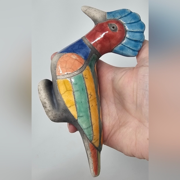 Vintage South Africa Colorful Hoopoe Bird Raku Pottery Statue Figurine Signed - Picture 5 of 10